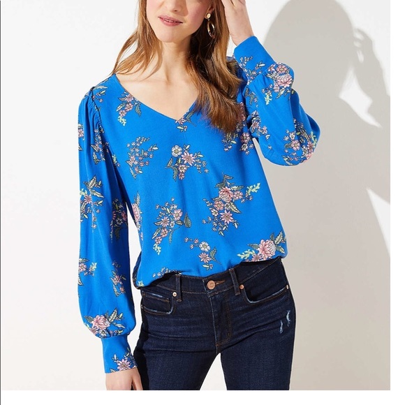 LOFT Tops - NWT Loft flora V neck puff sleeve blouse size XS petite